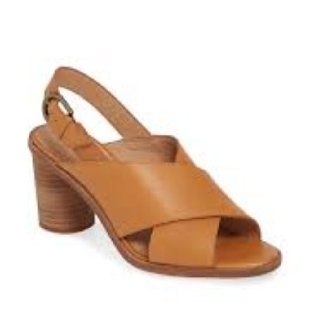Madewell Ruthie CrissCross Sandals tan leather 6.5 wood heel
